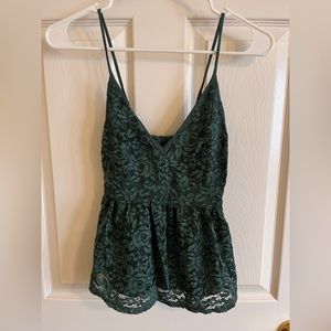 Cute green flower lace tank top